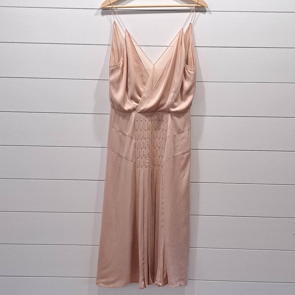 Nwt Reiss Blush Pink Daria Pleated Eyelet Balletcore Fairycore Midi Dress 6